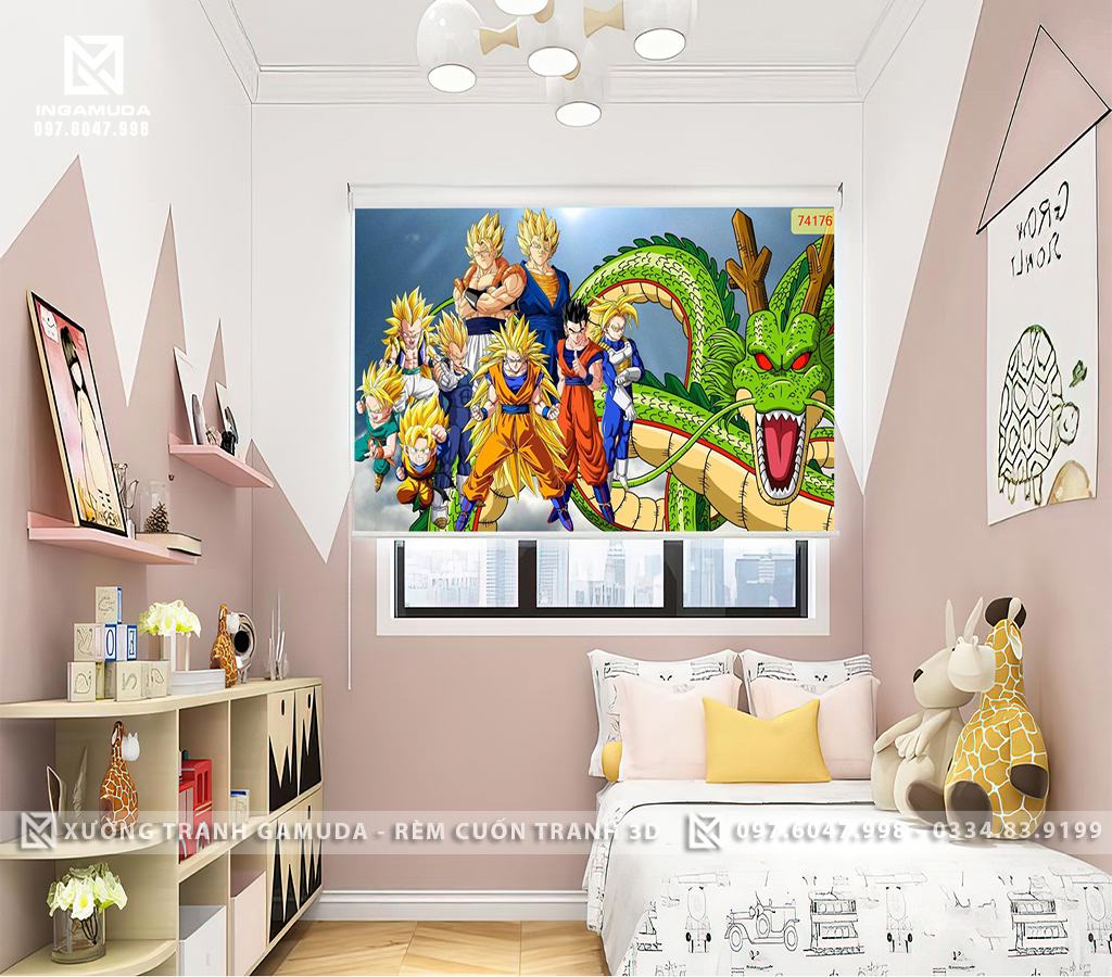 Rèm In Tranh 3D In Hình Songoku Và Những Người Bạn Cho Phòng Ngủ Các Bé Nam - Rèm Cản Nắng Cản Nhiệt Tốt