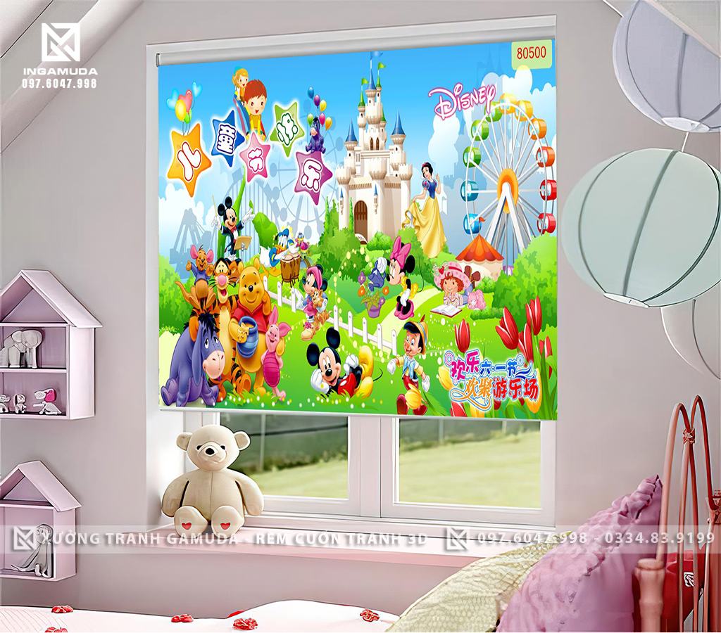 Rèm in tranh 3D vải polyester: