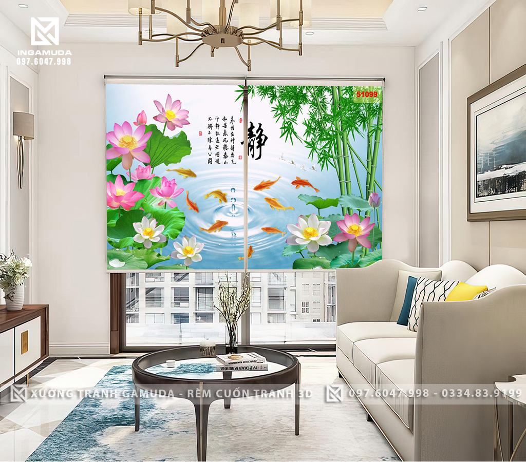Rèm cuốn tranh chủ đề cá chép
