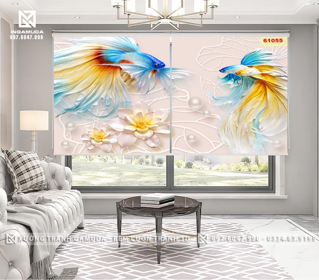 Rèm Cuốn In 3D Hoa Sen Cá Chép Xưởng In Gamuda