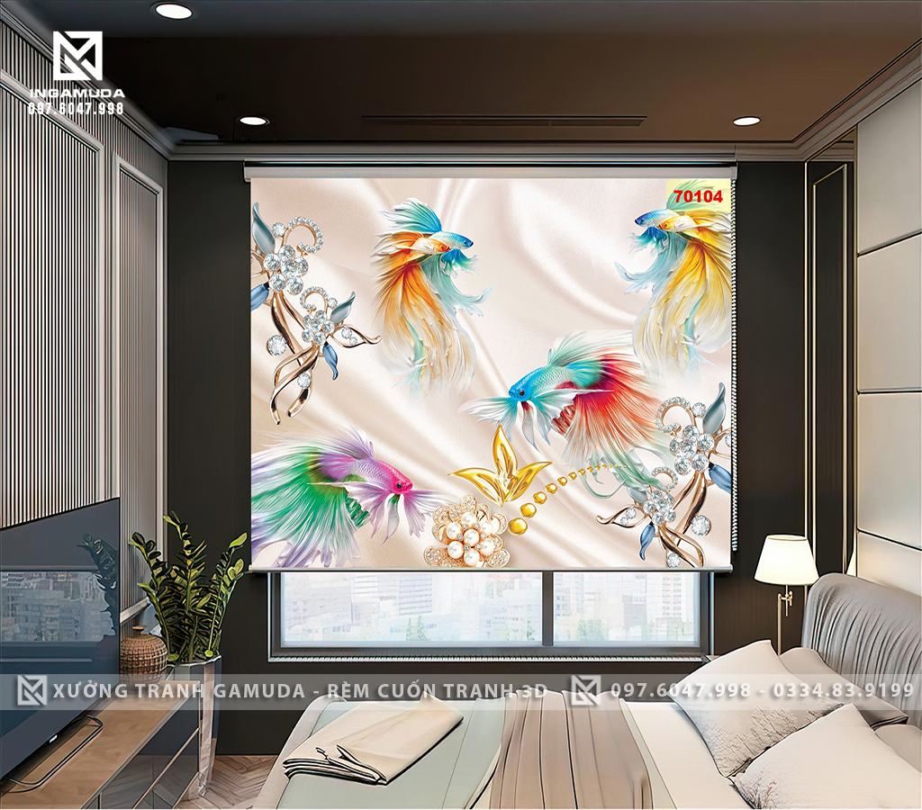 Rèm Cuốn In 3D Hình Cá 7 Mầu Đẹp - Nhẹ Nhàng Sang Trọng Tại Xưởng Rèm Gamuda