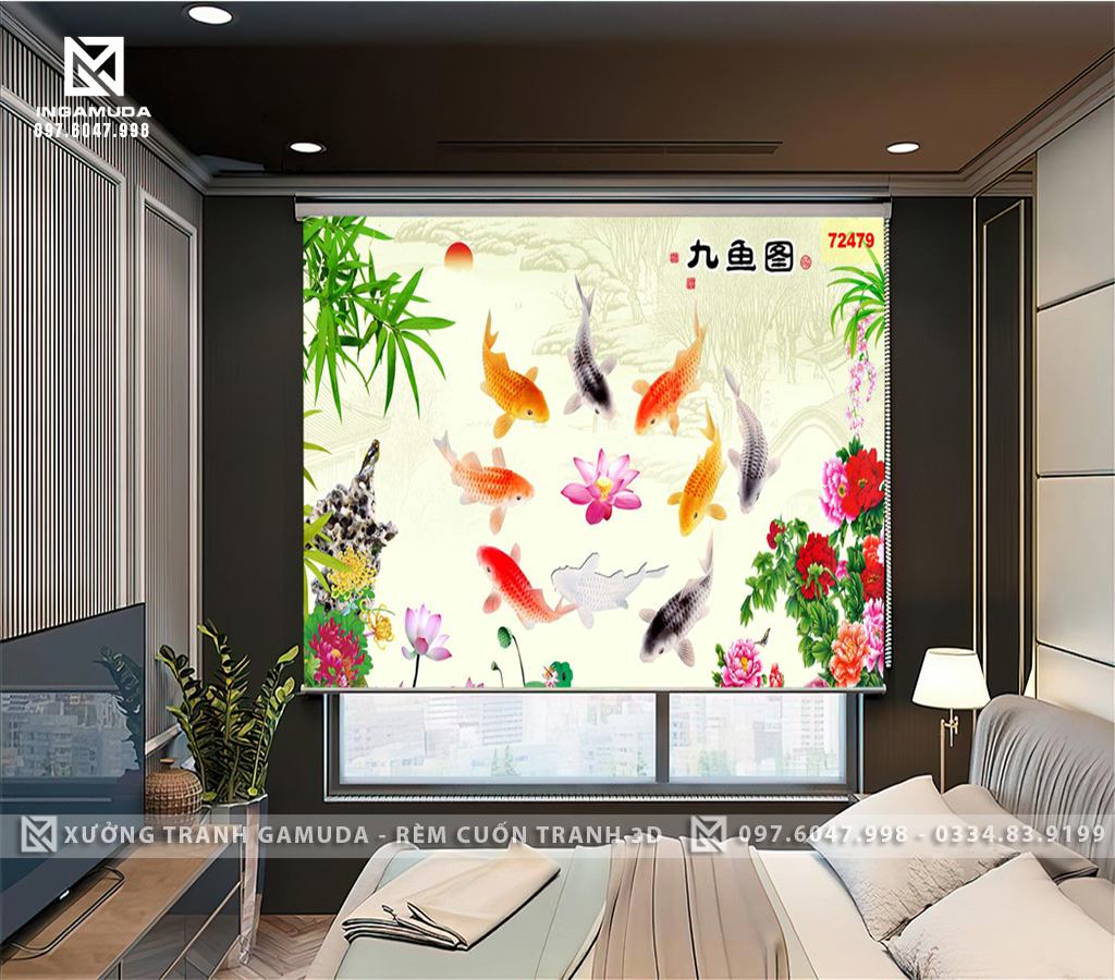 Rèm Cuốn Tranh rèm cuốn tranh chủ đề cá chép