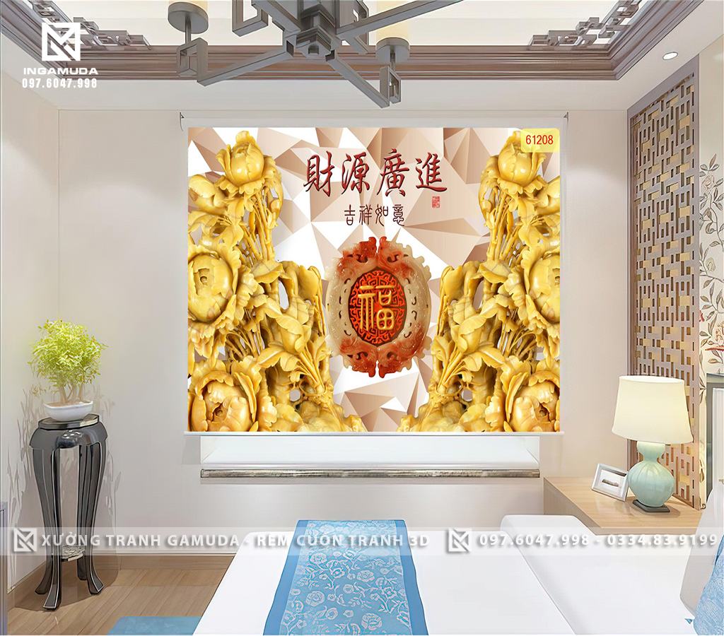 Rèm Cuốn In Tranh 3D Điêu Khắc Chữ Phúc là chữ Thánh Hiền, chữ của Thần, có nội hàm rất uyên thâm- Xưởng Rèm Cuốn Tranh 3D Gamuda