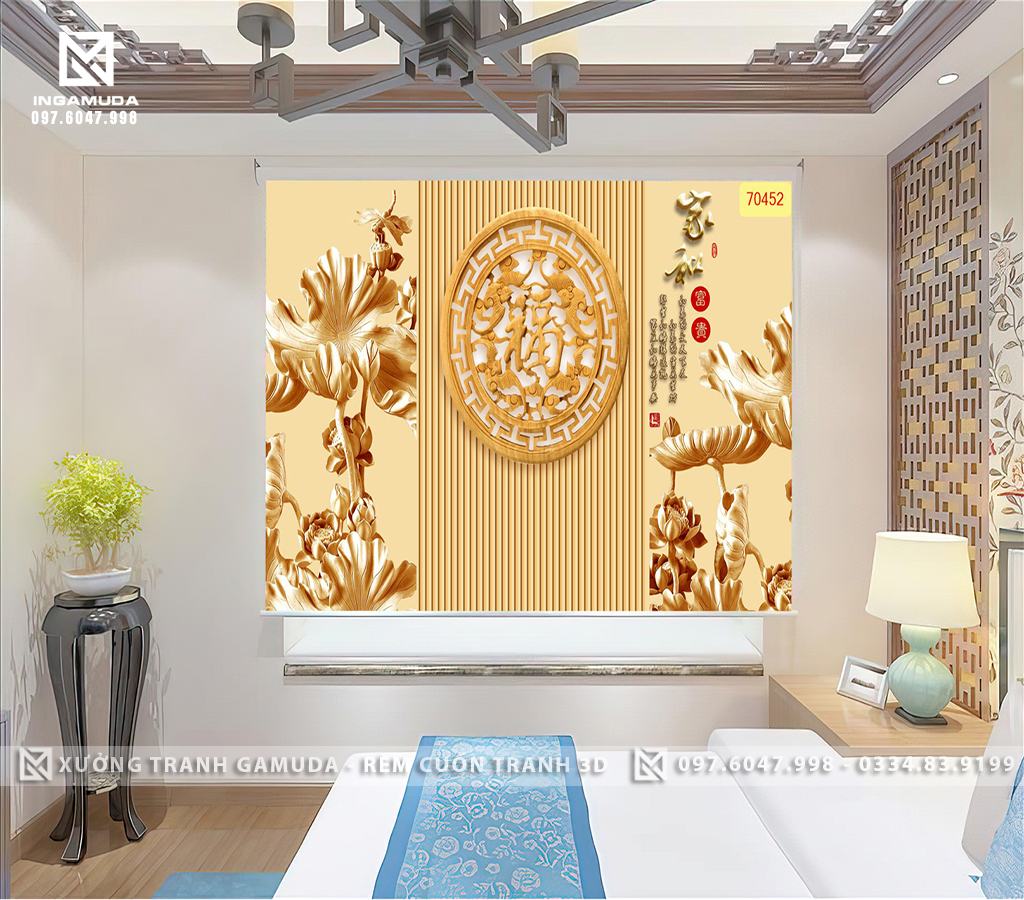 Rèm Cuốn In Tranh 3D Những Mẫu Điêu Khắc Chữ Phúc Đẹp Nhất - Xưởng Rèm Cuốn Tranh 3D Gamuda