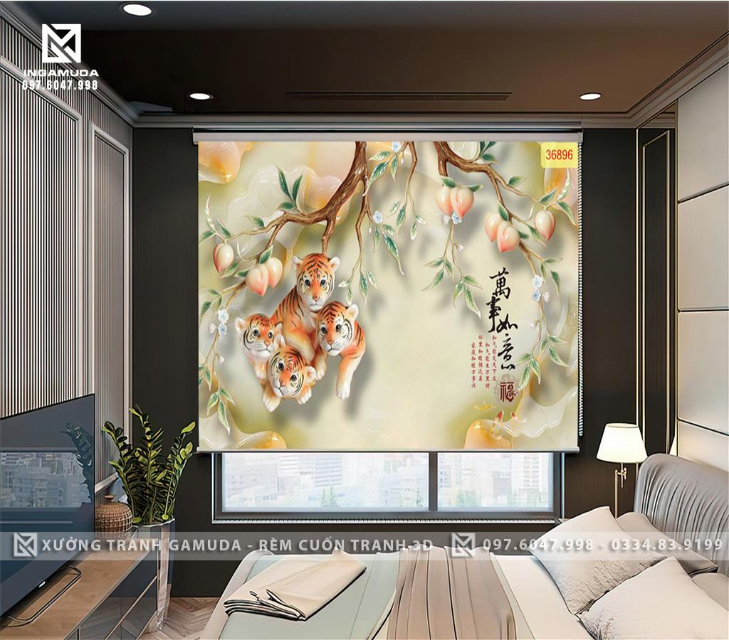 Rèm Tranh 3D In Họa Tiết Hoa Cùng Đàn Hổ Đẹp Nhất