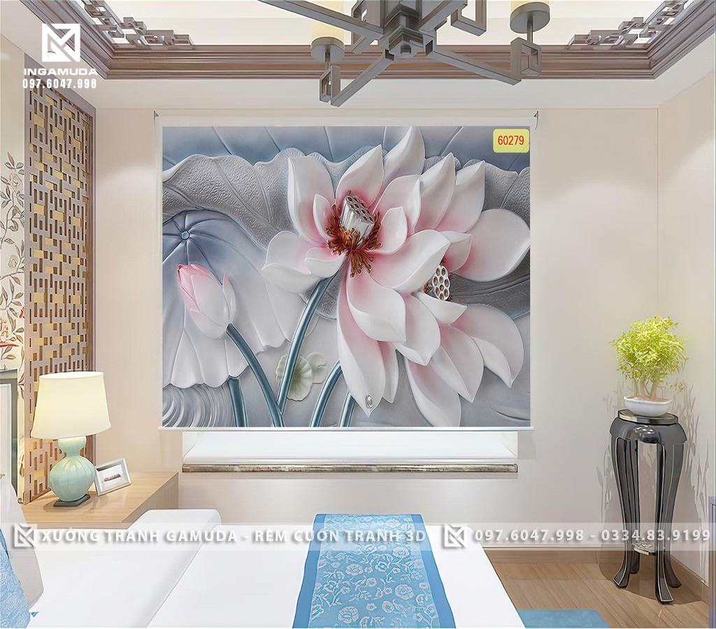 Rèm Cuốn Tranh 3D In Họa Tiết Hoa Sen Đá Biểu Tượng Của Sự Thuần Khiết Và Sinh Hóa Hồn Nhiên - Xưởng Rèm Gamuda In Ấn Và  Phục Vụ 24/24h