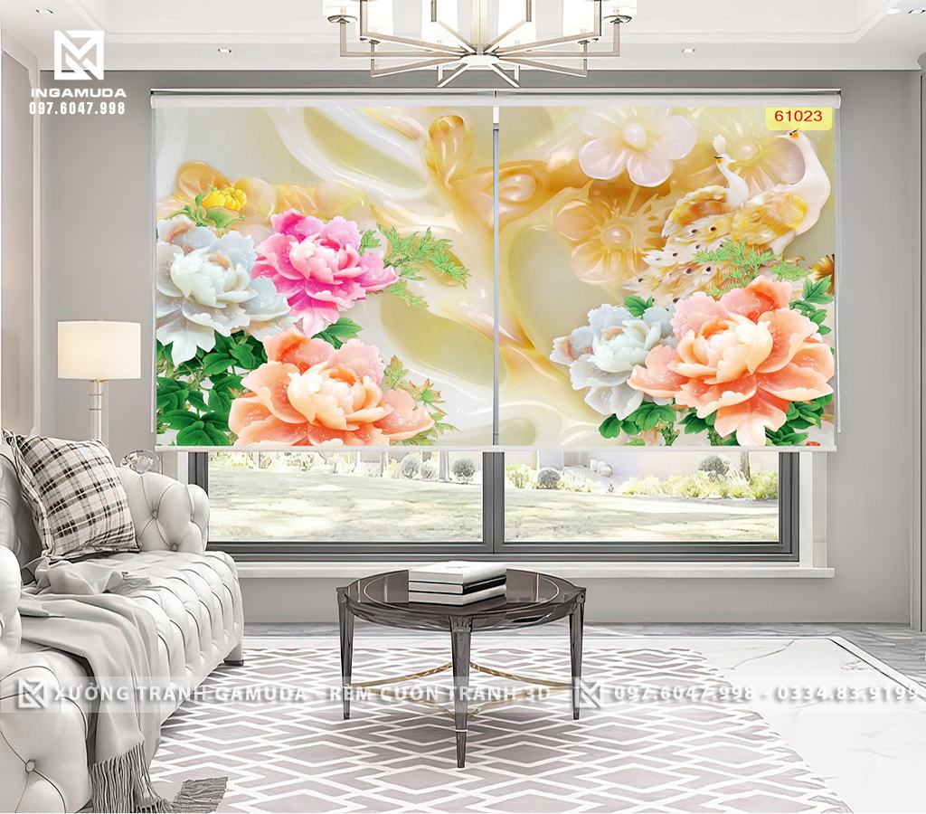 Rèm 3D Họa Tiết Hoa Sen Đá Nhiều Màu Sắc Tạo Nên Gam Màu Tươi Sáng Cho Bức Tranh