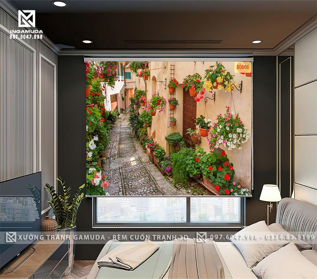 Rèm Cuốn Tranh 3D Chủ Đề Con Đường Lối Đi Hàng Cây