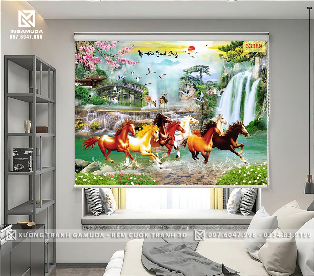 Rèm Cuốn Tranh In Hình Mã Đáo Thay Một Lời Chúc May Mắn , Thành Công – Xưởng Rèm Gamuda In Ấn Và Sản Xuất Theo Đơn Đặt Hàng