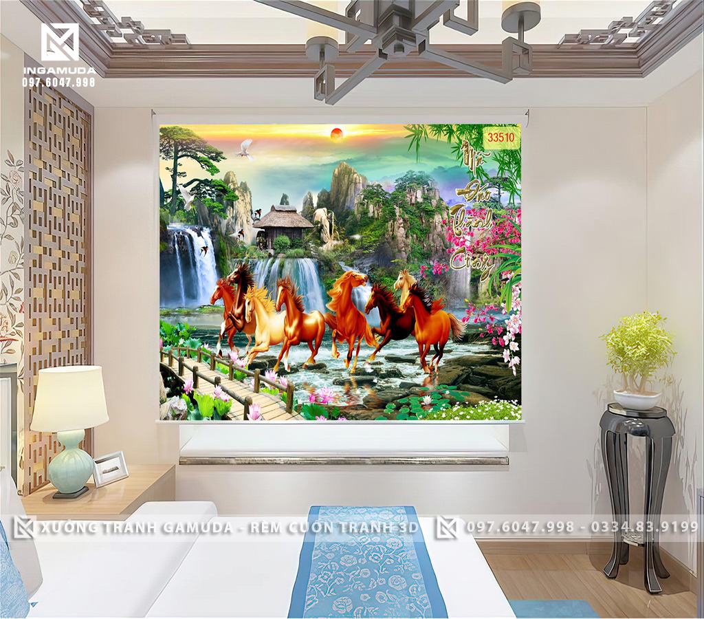 Rèm Cuốn Tranh In Hình Mã Đáo Mang Nguồn Tài Lộc Lớn Cho Gia Chủ Trong Không Gian Nơi Làm Việc Và Nơi Ở – Rèm Cản Sáng Cản Nhiệt Xưởng Rèm Gamuda