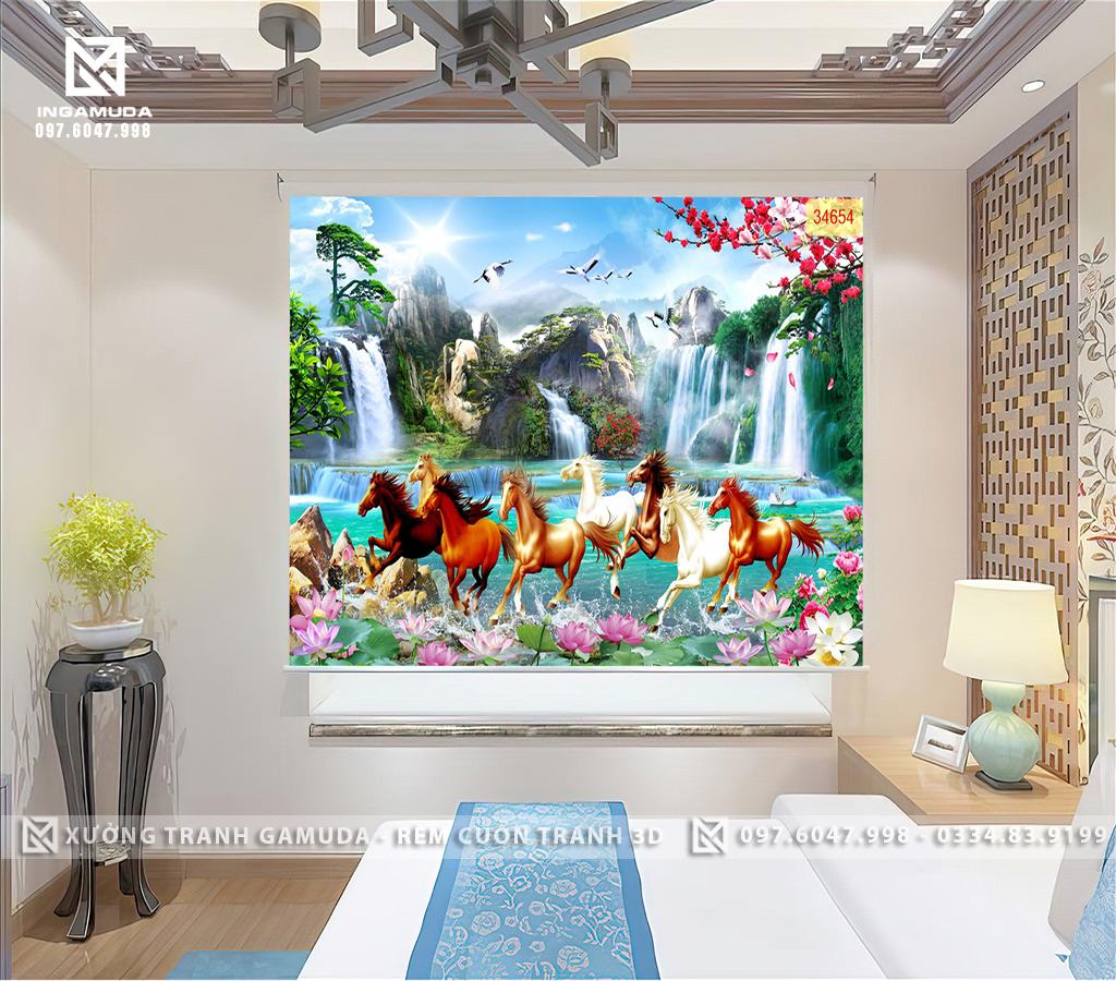 Rèm Cuốn Tranh In Hình Mã Đáo Thay Một Lời Chúc May Mắn , Thành Công 