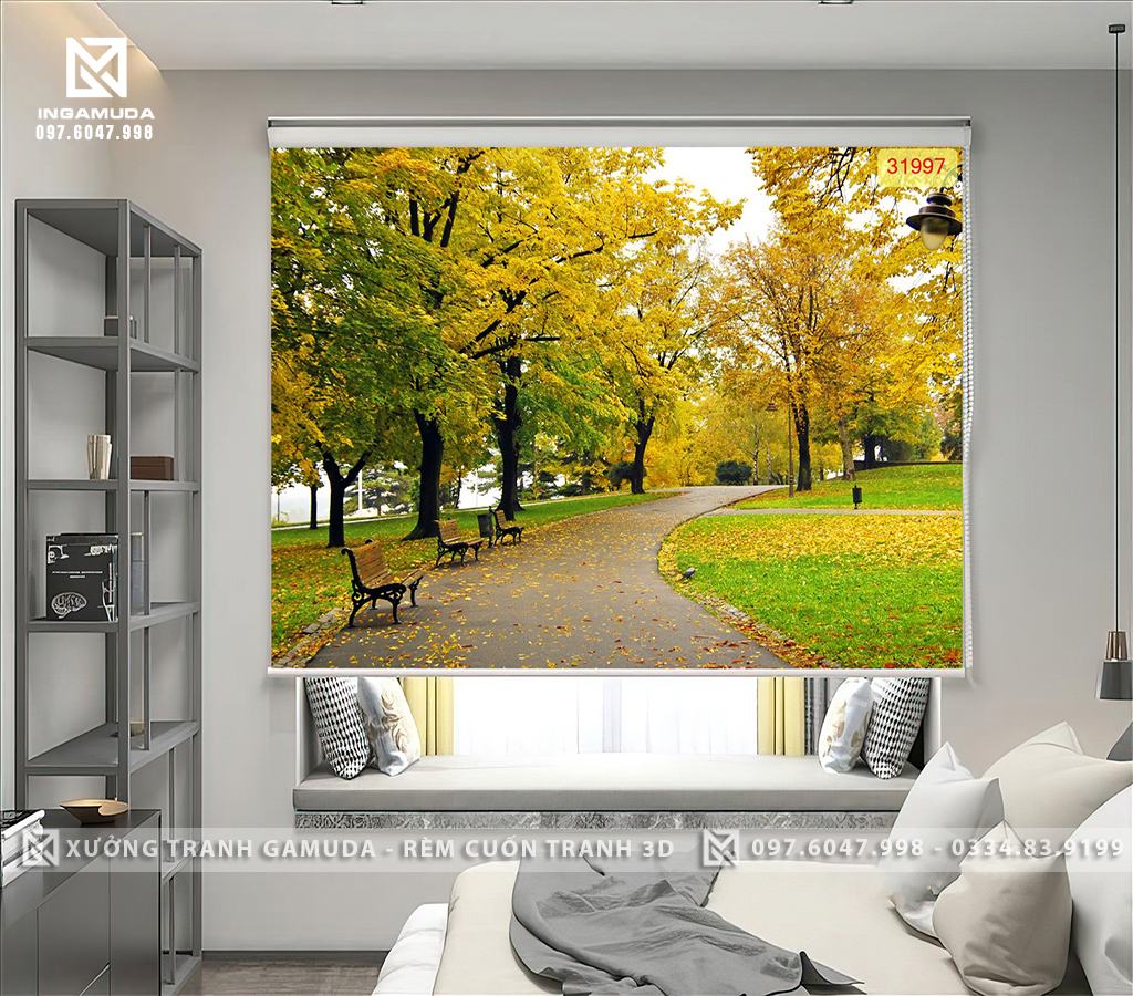 Rèm Cuốn Tranh 3D Chủ Đề Con Đường Mùa Thu