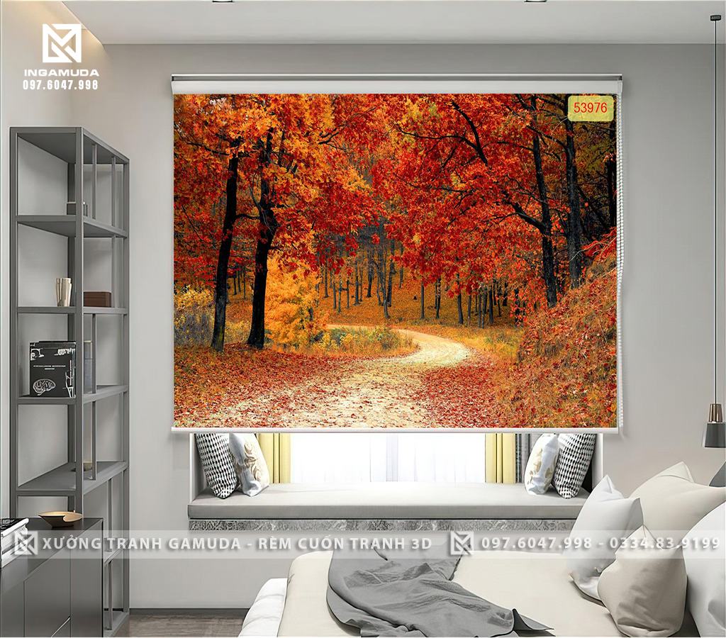 Rèm Cuốn Tranh 3D In Hình Con Đường Mùa Lá Đỏ Hàn Quốc - Xưởng Rèm Cuốn Tranh 3D Gamuda