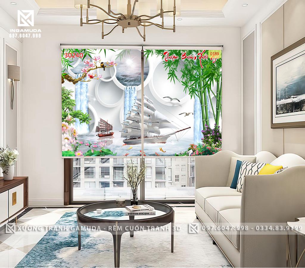 Rèm Cuốn Tranh In 3D Thuyền Mang Ý Nghĩa Thuận Buồm Xuôi Gio Đẹp Nhất