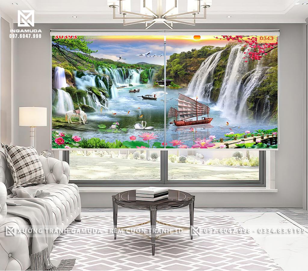 Rèm Cuốn Tranh In Họa Tiết Thuận Buồm Xuôi Gio Mang Ý Nghĩa Thuận Lợi, May Mắn