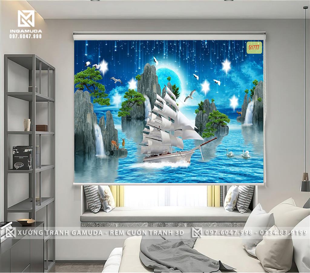 Rèm Cuốn Tranh In Họa Tiết 3D Thiên Nhiên Tươi Đẹp Và Cánh Buồm Tượng Trưng Cho Sự May Mắn