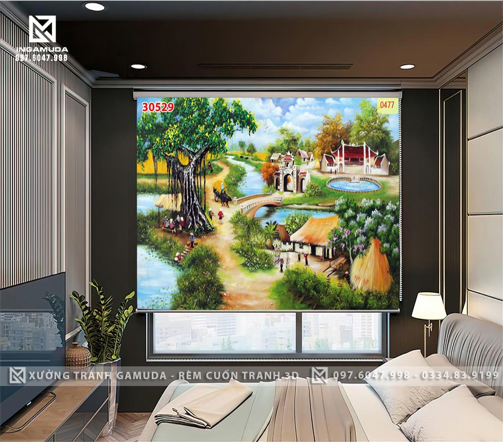 Rèm Cuốn Tranh 3D In Họa Tiết Cây Đa Giếng Nước Gần Gũi Và Yêu Thương Đối Với Cuộc Sống Sinh Hoạt Thường Ngày Của Con Người - Xưởng Rèm Gamuda In Ấn Và Sản Xuất Theo Đơn Đặt Hàng