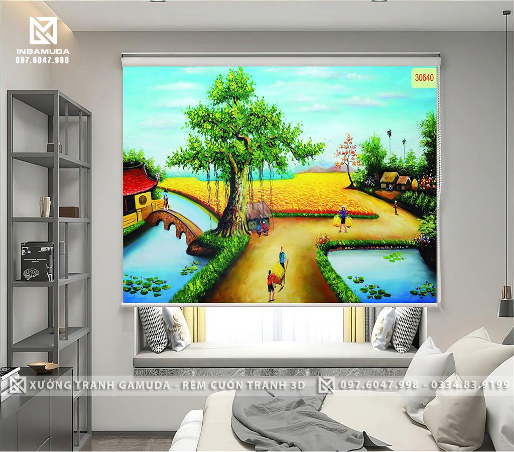 Rèm Cuốn Tranh 3D In Họa Tiết Cánh Đồng Lúa Chín Đẹp Và Bình Dị Nhất - Xưởng Rèm Tranh Gamuda In Ấn Và Sản Xuất Theo Đơn Đặt Hàng
