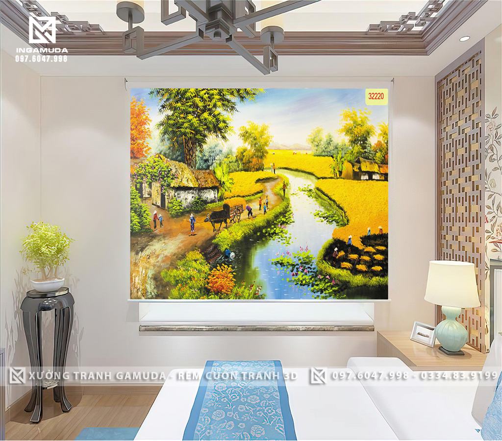 Rèm Cuốn Tranh In Họa Tiết Cánh Đồng Lúa Chín Biểu Hiện Cuộc Sống Ấm No , Sung Túc Và Đầy Đủ - Xưởng Rèm Gamuda In Ấn Và Sản Xuất Theo Đơn Đặt Hàng