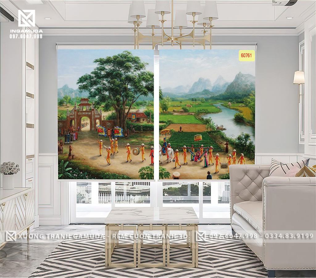 Rèm Cuốn Tranh In Họa Tiết Vinh Quy Bái Tổ Biểu Tượng Cho Sự Thành Đạt, Công Danh Sự Nghiệp Thăng Tiến - Xưởng Rèm Gamuda In Ấn Và Sản Xuất Theo Yêu Cầu