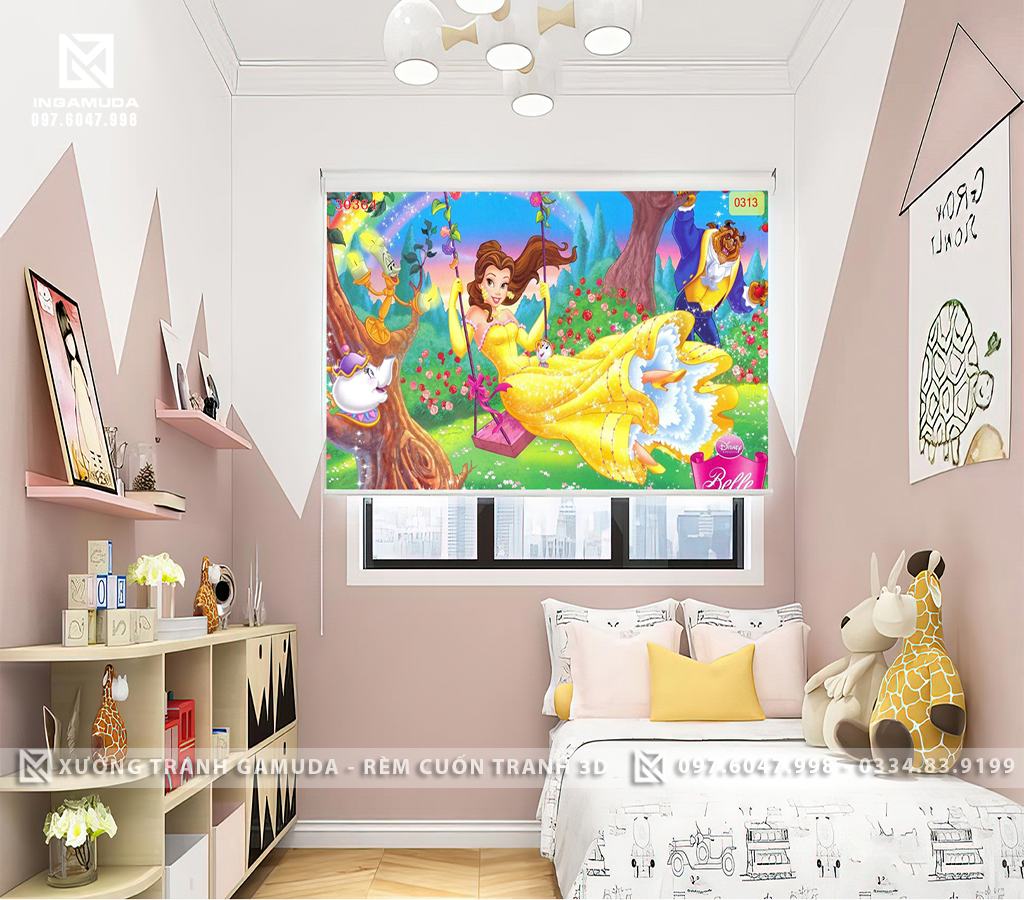 Rèm Cuốn Tranh Công Chúa Cho Phòng Ngủ Bé Gái
