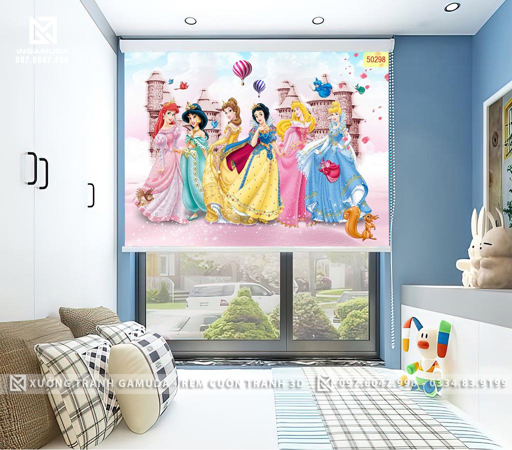 Rèm cuốn cho phòng ngủ bé gái đẹp nhất in tranh 3D tại xưởng Rèm gamuda sản xuất giá tốt nhất