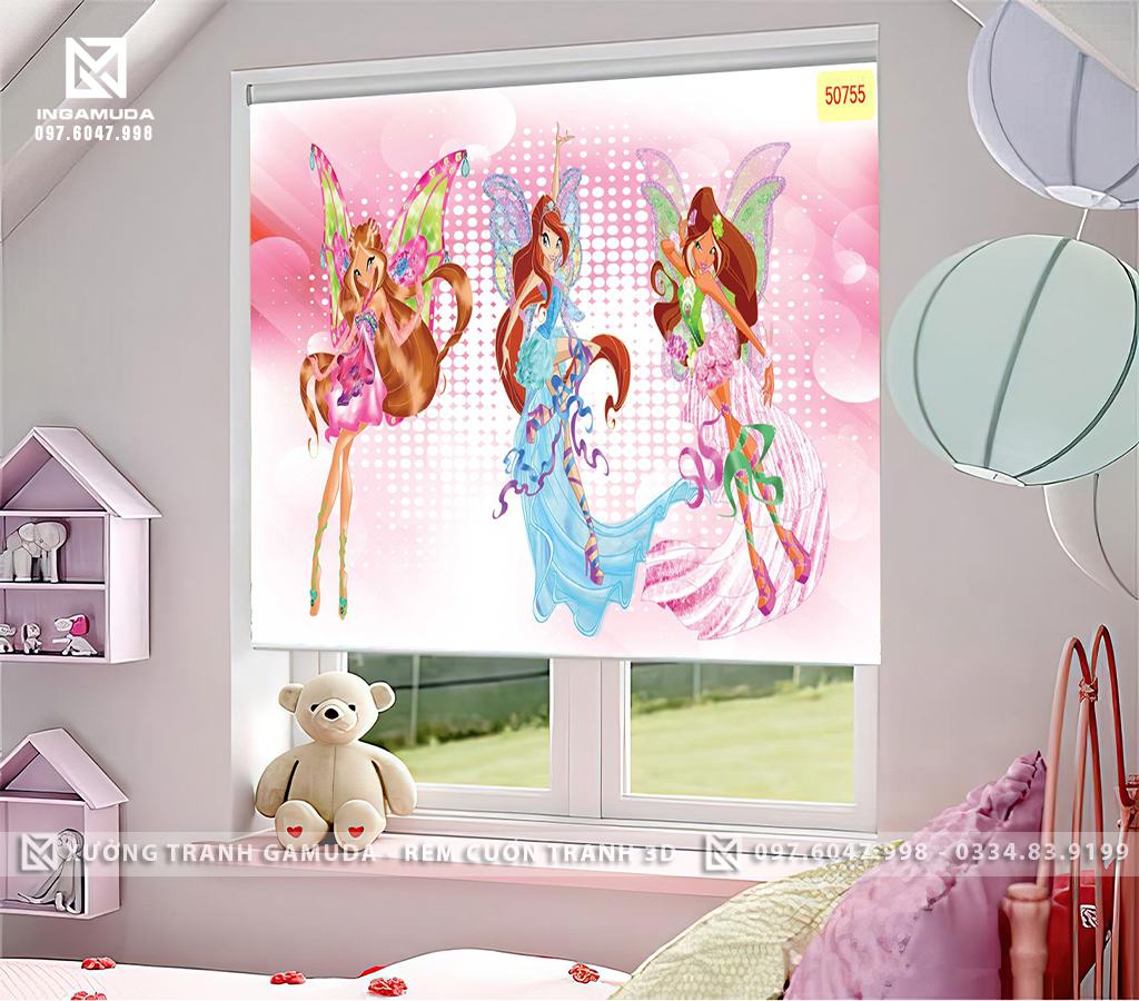 Rèm in hình công chúa cho phòng ngủ bé gái đẹp tại xưởng rèm Gamuda