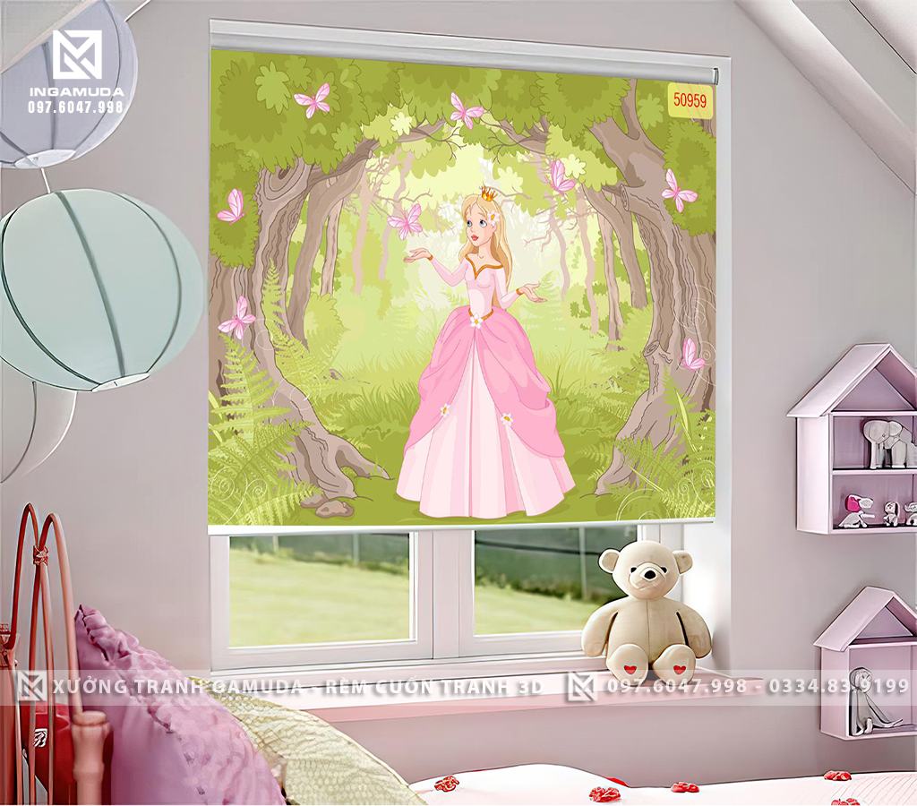 Rèm in hình công chúa cho phòng ngủ bé gái đẹp