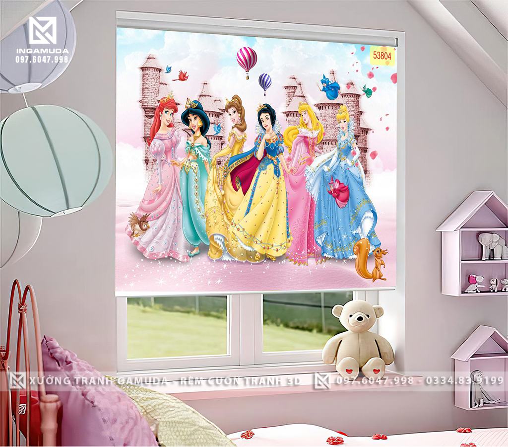 Rèm cho phòng ngủ bé gái in hình công chúa tại xưởng rèm Gamuda