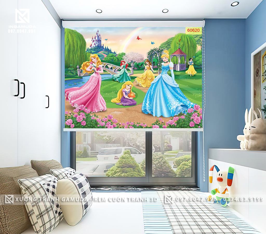Rèm cho phòng công chúa cản sáng cản nhiệt in 3D rèm đẹp cho bé gái