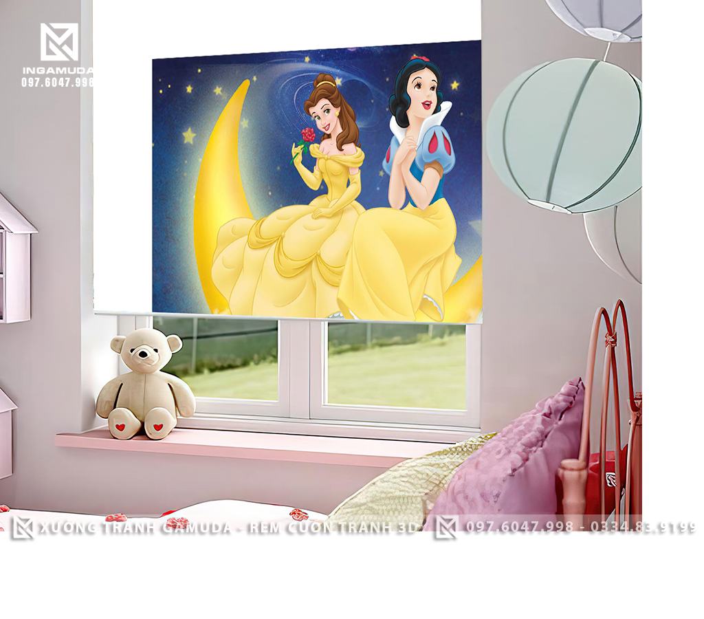 Rèm cuốn tranh 3D công chúa Bạch Tuyết cho phòng ngủ bé gái