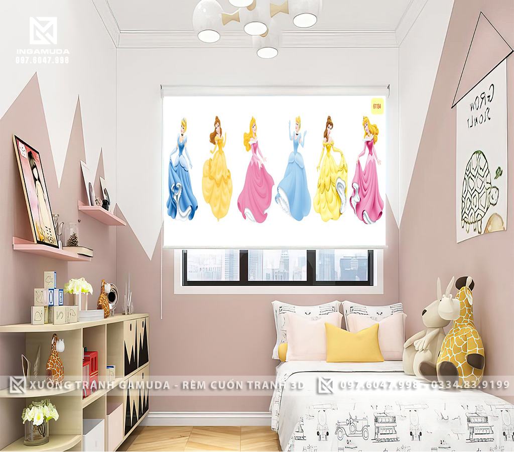 Rèm Cuốn Cho Phòng Ngủ Bé Gái Đáng Yêu In Hình Công Chúa Rèm Cản Nắng Cản Nhiệt Tốt Nhất