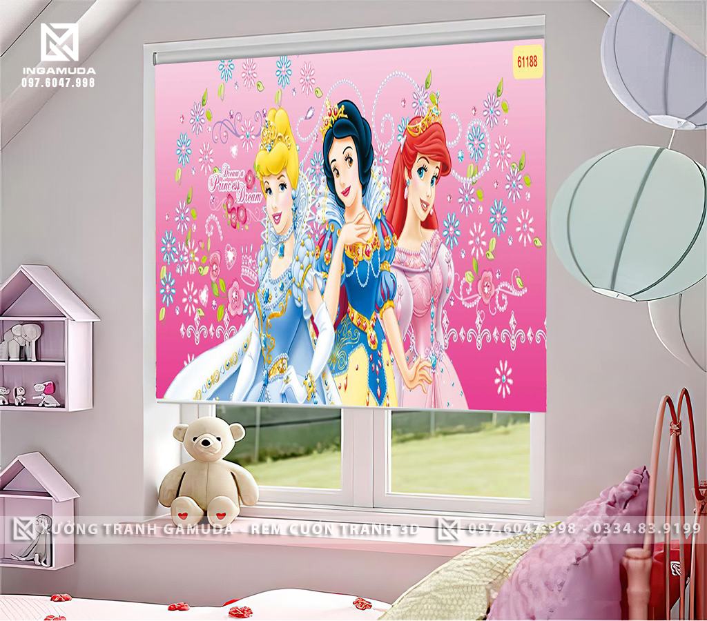 Rèm Cuốn Cho Phòng Ngủ Bé Gái Đáng Yêu In Hình Công Chúa Rèm Cản Nắng