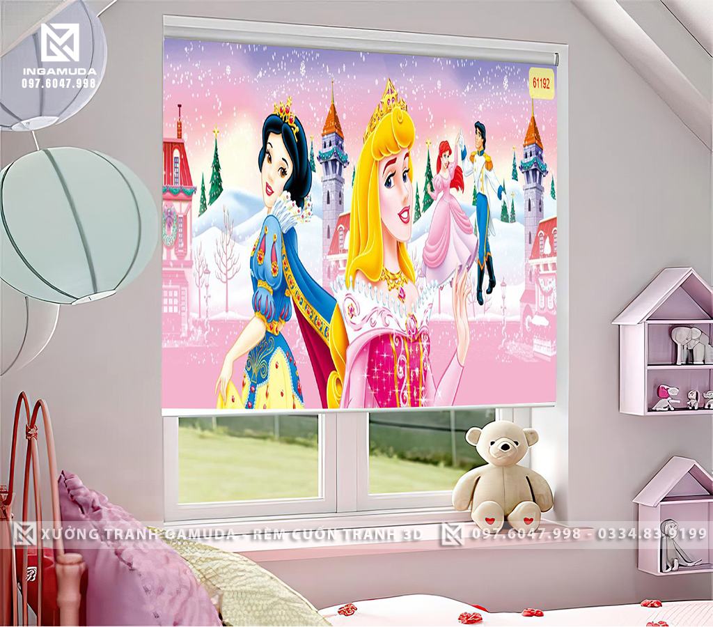 Rèm Cuốn Cho Phòng Ngủ Bé Gái Đáng Yêu In Hình Công Chúa