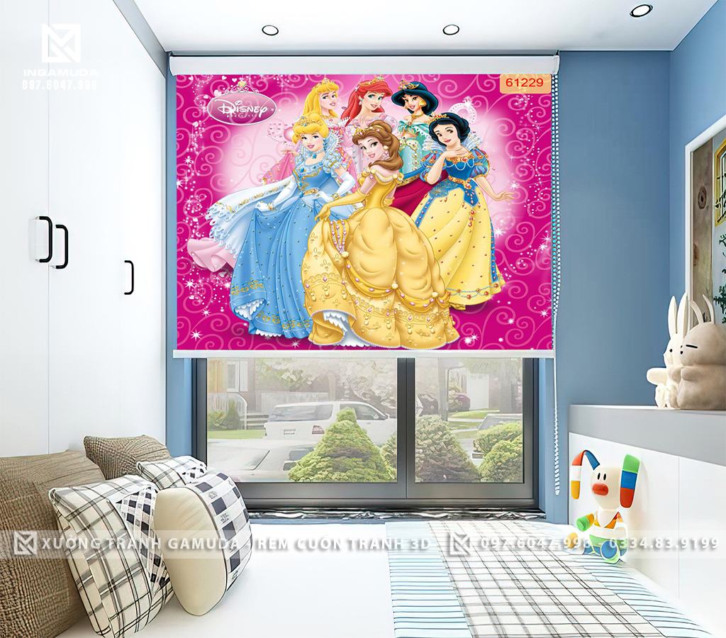 Rèm cản nắng cho phòng ngủ bé gái in hình 3D công chúa bạch tuyết