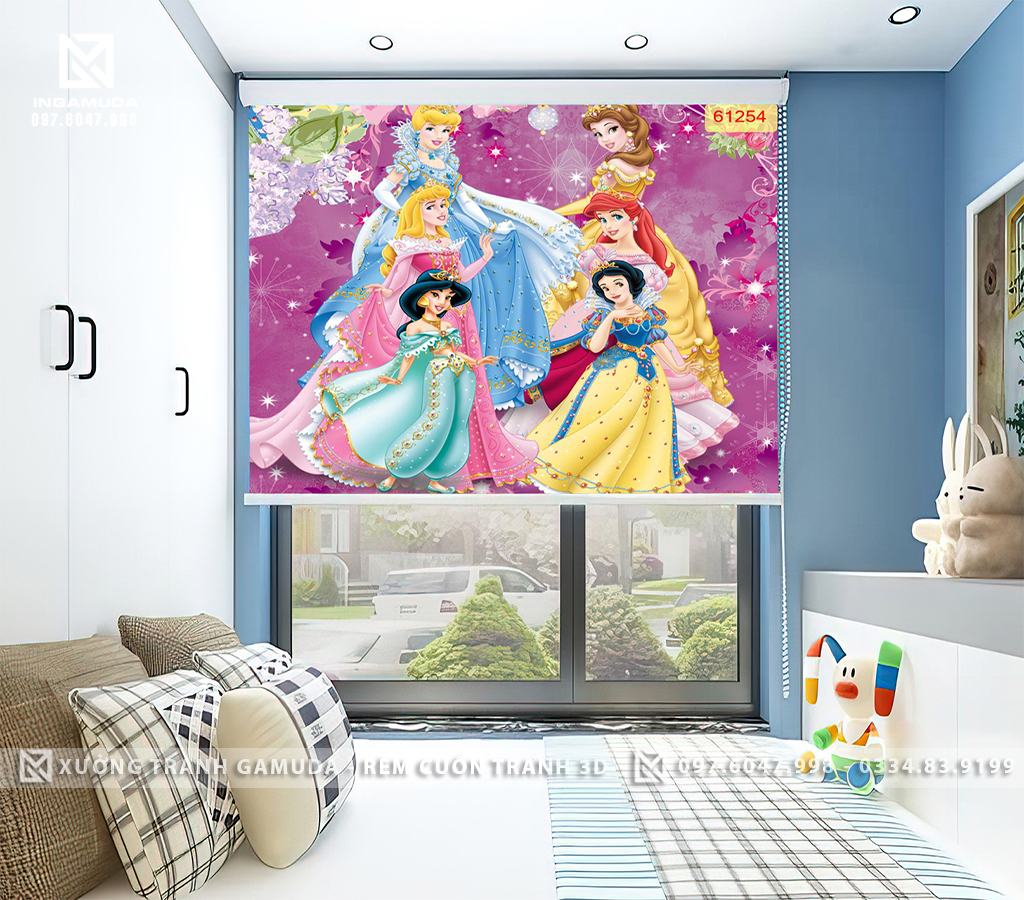 Rèm in hình 3D các nàng công chúa dễ thương cho phòng ngủ bé gái