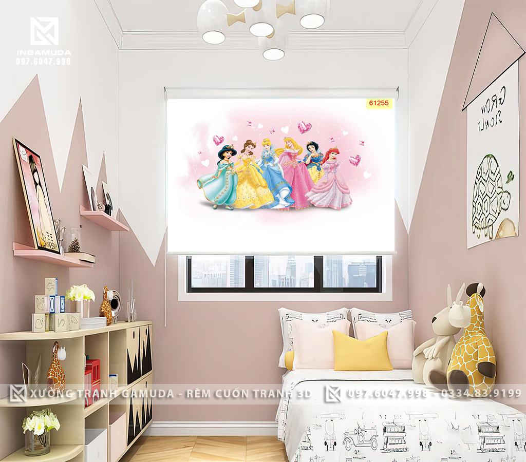Rèm cửa sổ cho phòng ngủ bé gái in 3D tại xưởng Rèm Gamuda