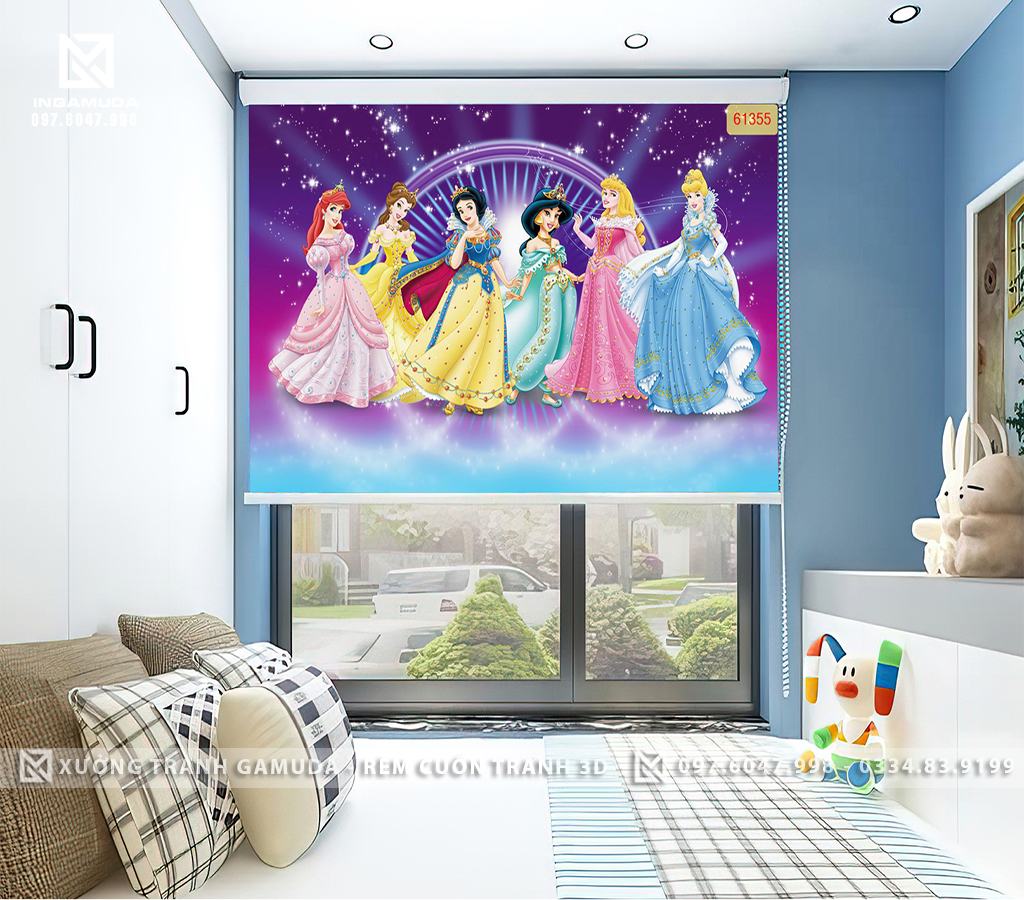 Rèm tranh in hình công chúa cho phòng ngủ bé gái