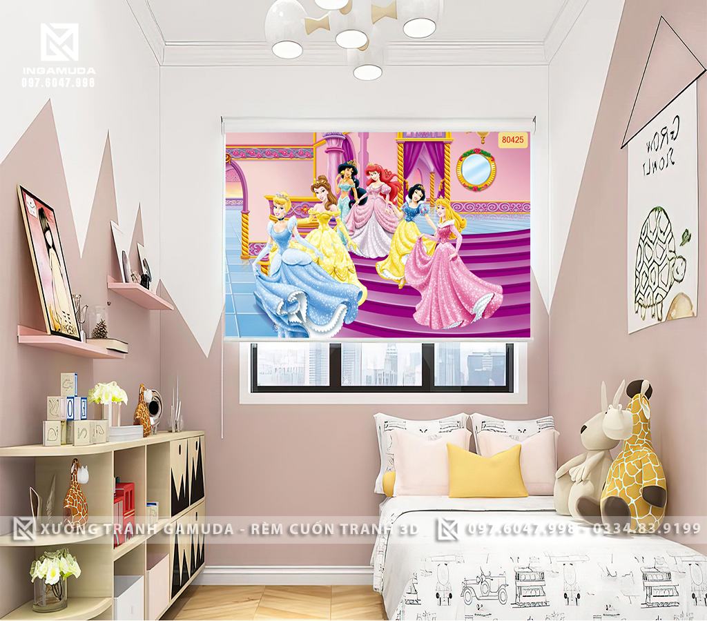Rèm cuốn tranh cho phòng ngủ bé gái
