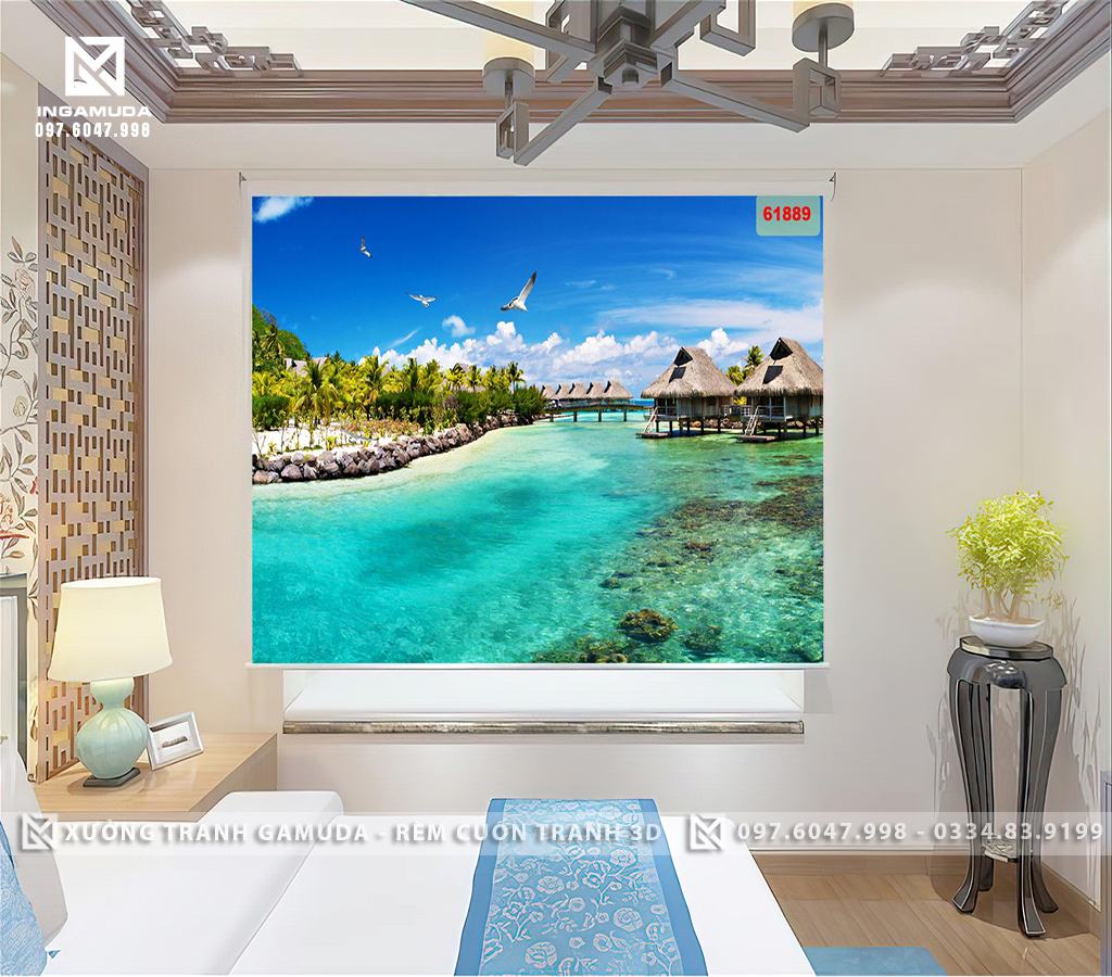 Rèm Cuốn Tranh 3D In Hình Biển Nhẹ Nhàng Tươi Sáng Sang Trọng Tại Xưởng Rèm Gamuda