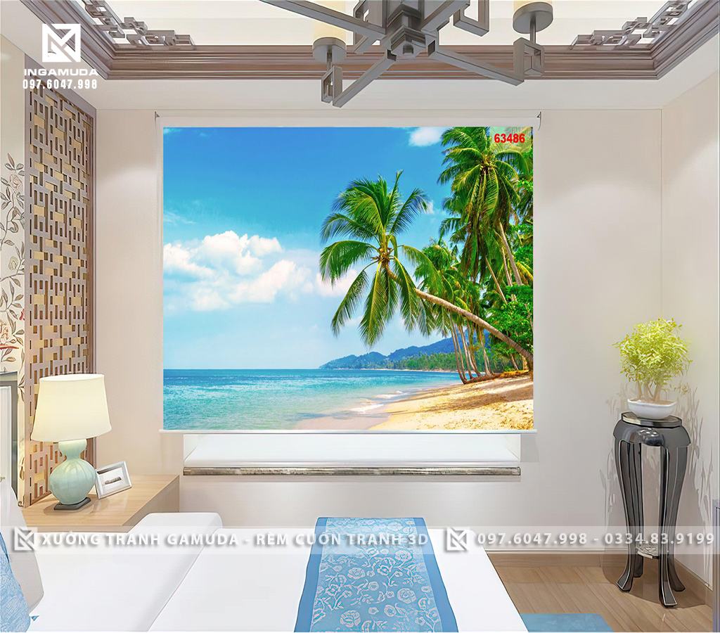 Các mẫu rèm cuốn tranh 3D in hình cây dừa phổ biến