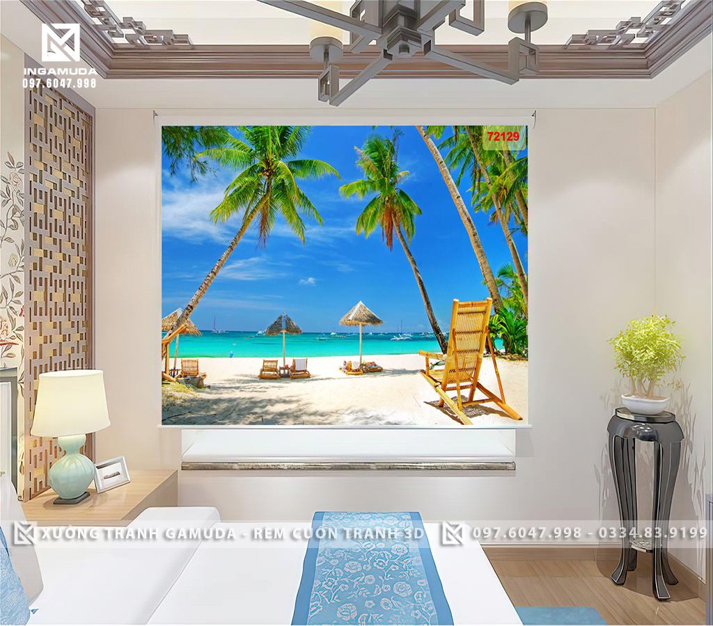 Rèm Cuốn Tranh 3D In Hình Cây Dừa