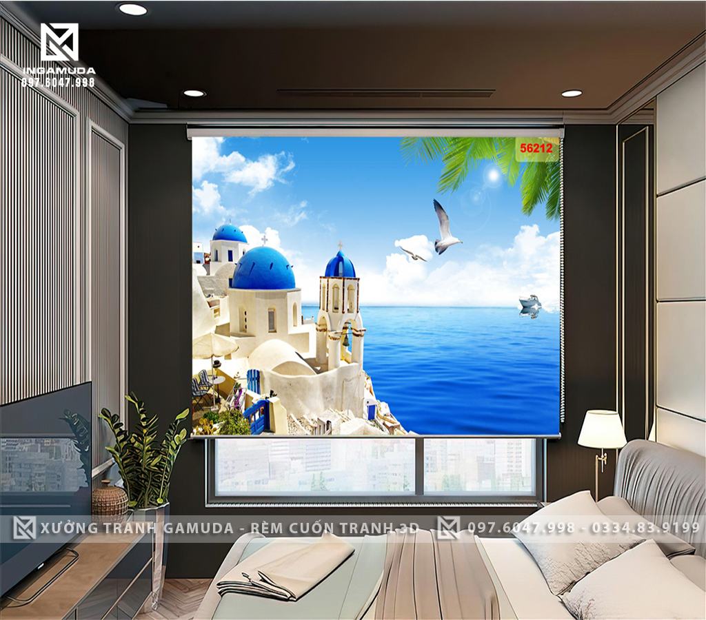 Rèm Cuốn Tranh 3D In Về Khung Cảnh Hướng Ra Biển Có Những Chú Hải Âu Đang Bay Lượn Trong Nắng