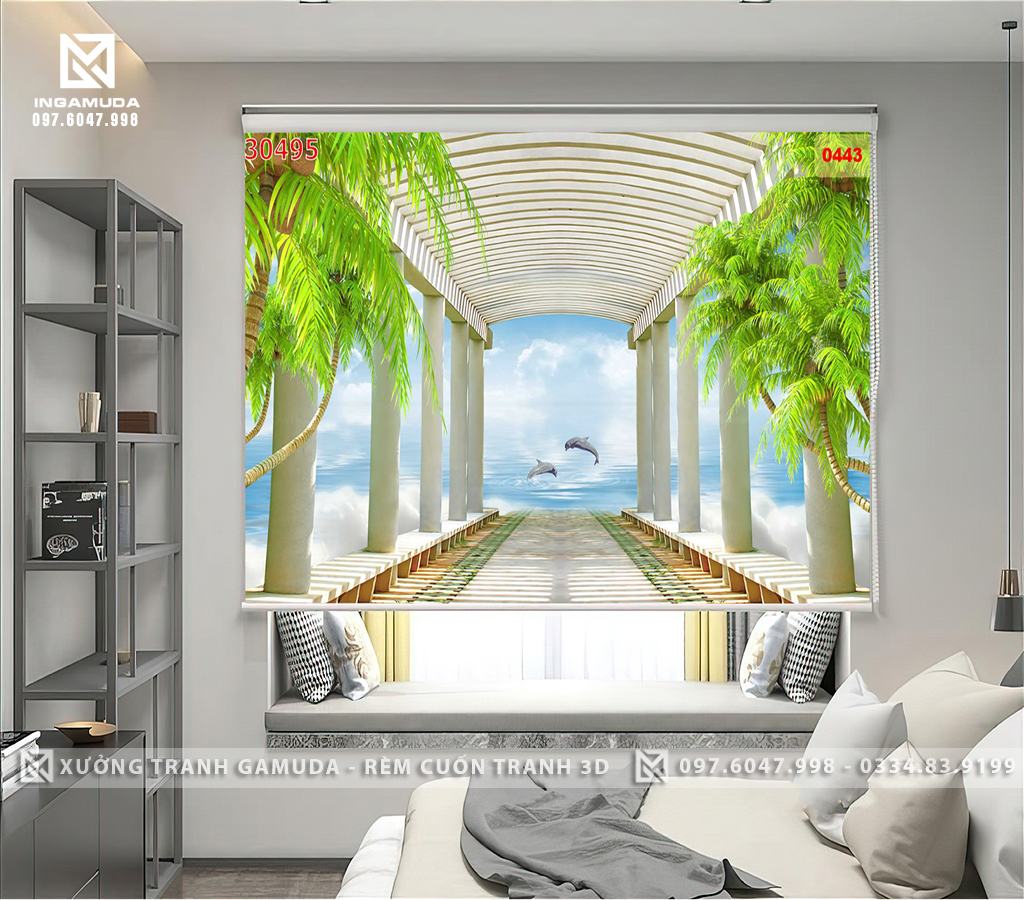 Rèm Cuốn Tranh 3D In Hình Con Đường Dẫn Ra Bãi Biển