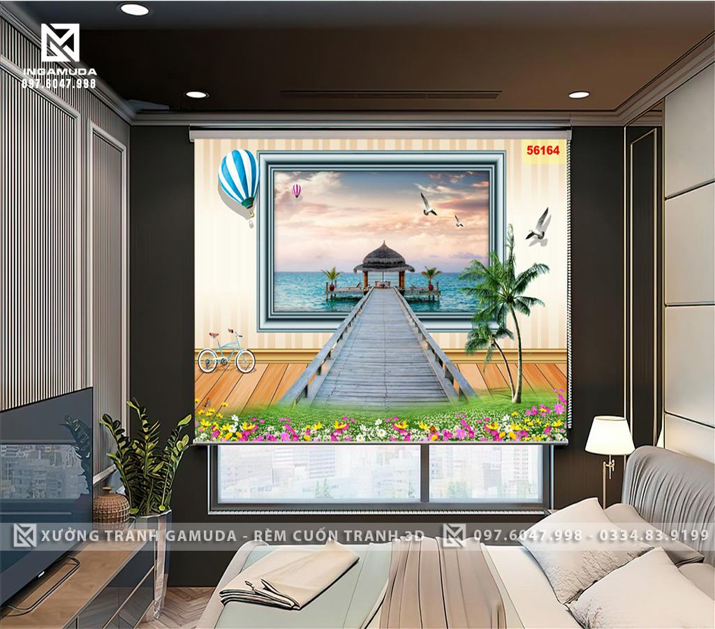 Rèm Cuốn Tranh 3D In Hình Con Đường ĐI Vào Một Bức Tranh Khác Để Hướng Ra Biển Làm Cho Không Gian Phòng Ngủ Của Bạn Thêm Chiều Sâu