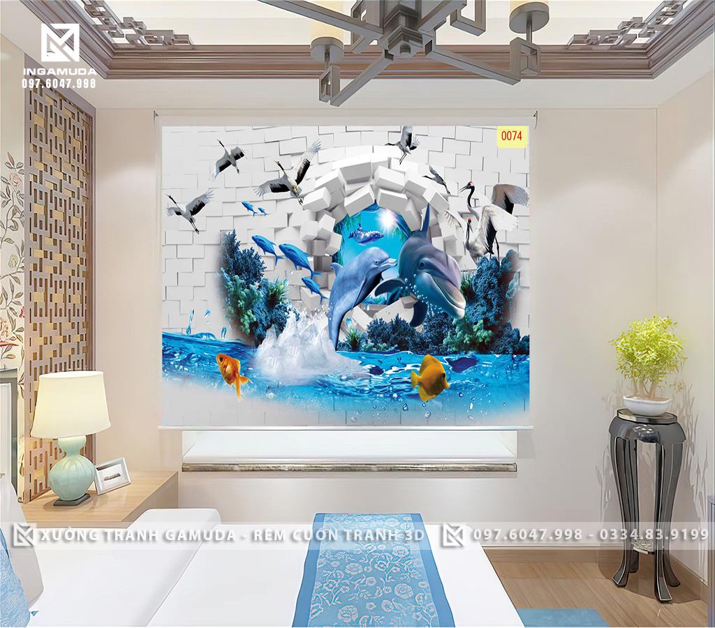 Rèm Cuốn Tranh 3D In Họa Tiết Đại Dương Sinh Động Cùng Các Loài Cá- Rèm Cản Sáng Cản Nhiệt Xưởng Rèm Gamuda