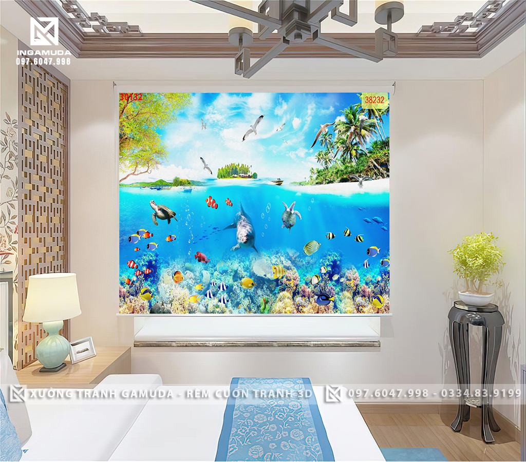 Rèm Cuốn Tranh In 3D Hệ Sinh Thái Biển Đa Dạng Đẹp Nhất - Rèm Cản Sáng Cản Nhiệt Xưởng Rèm Gamuda