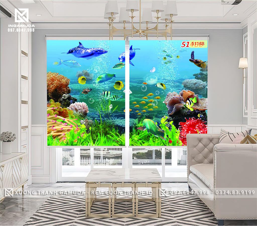 Rèm Cuốn Tranh In 3D Hệ Sinh Thái Biển Đa Dạng Đẹp Nhất