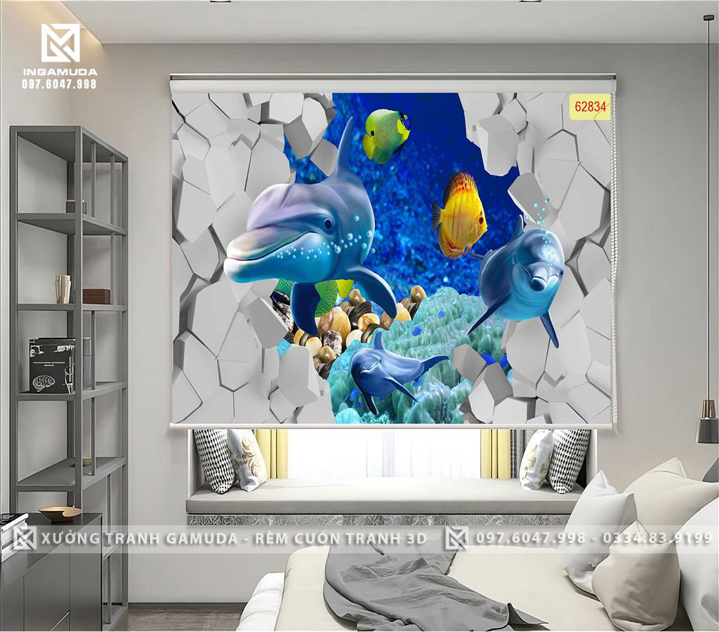 Rèm Cuốn Tranh 3D In Hệ Sinh Thái Biển Đa Dạng - Rèm Cản Sáng Cản Nhiệt Xưởng Rèm Gamuda