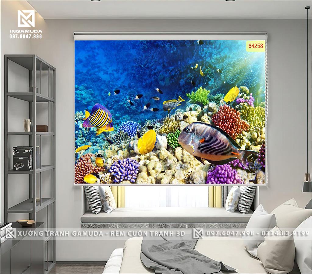 Rèm Cuốn Tranh 3D In Hinh Đáy Đại Dương Đẹp - Rèm Cản Nhiệt Tốt